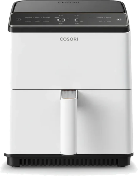 Белый аэрогриль Cosori Dual Blaze 6,4 л, белый корпус, вид спереди