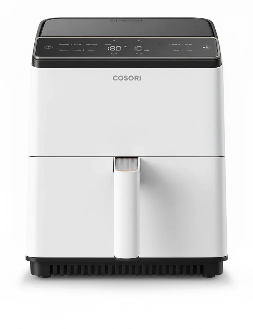 Белый аэрогриль Cosori Dual Blaze 6,4 л, белый корпус, вид спереди