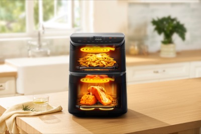 Аэрогриль Cosori Turbo Tower Pro готовит картофель и лосось одновременно