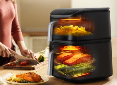 Синхронное приготовление двух блюд в аэрогриле Cosori Turbo Tower Pro