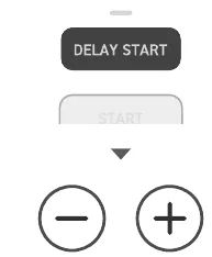 Фрагмент панели управления: подсвечена кнопка DELAY START, ниже кнопки минус и плюс