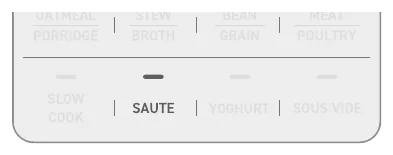 Фрагмент панели управления: ряд программ SLOW COOK, SAUTE, YOGHURT, SOUS VIDE, подсвечена кнопка SAUTE