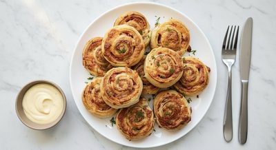 Слоёные рулеты с сыром и ветчиной