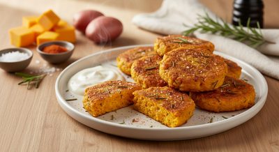 Овощные котлеты из тыквы и картофеля с розмарином