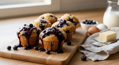 Сладкие маффины с черничным соусом
