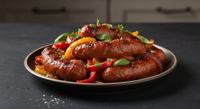 Колбаски с перцем и луком